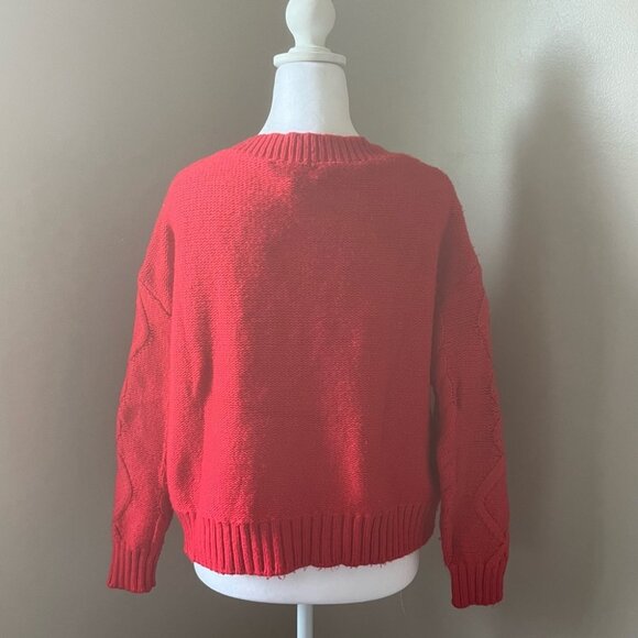Red Cable Knit V-Neck Woman’s Sweater - Picture 2 of 4
